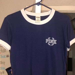 VS PINK navy blue and white tee